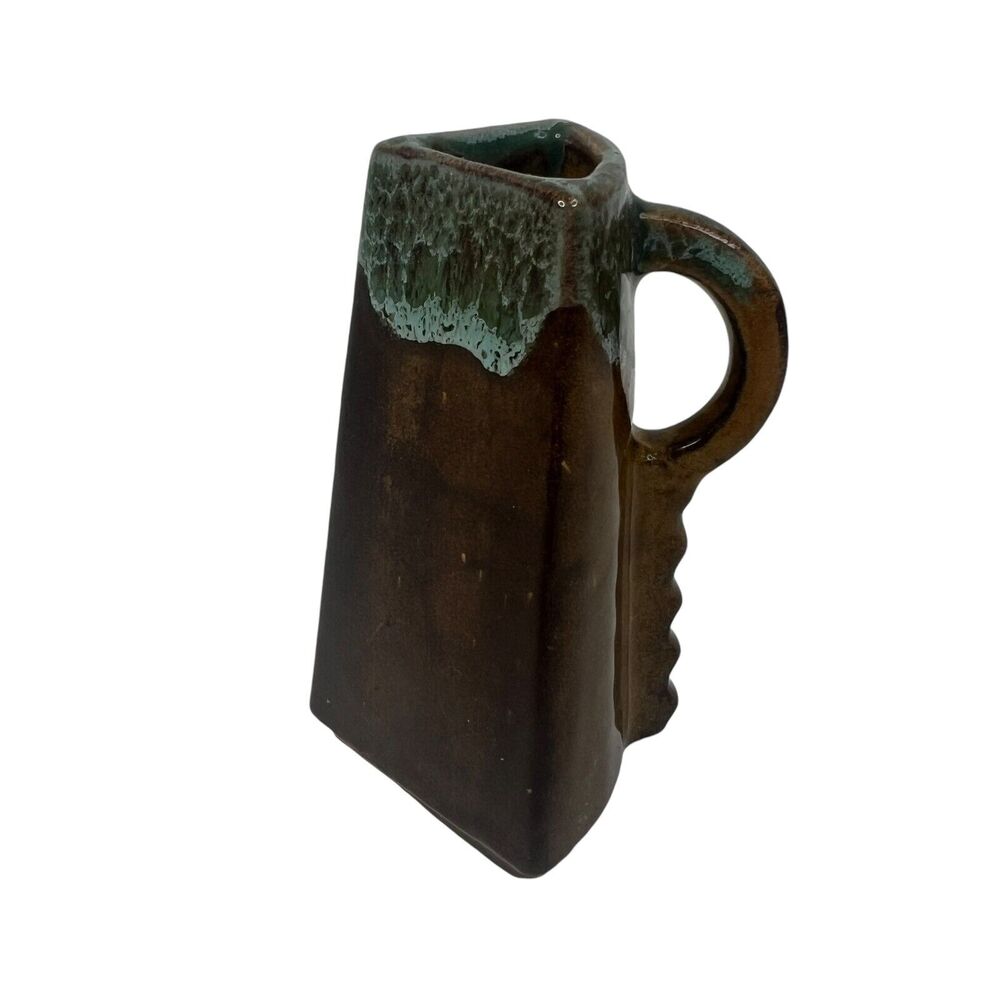 Anna Van Briggle Brown Green Drip‎ Triangle Creamer Signed American Art Pottery